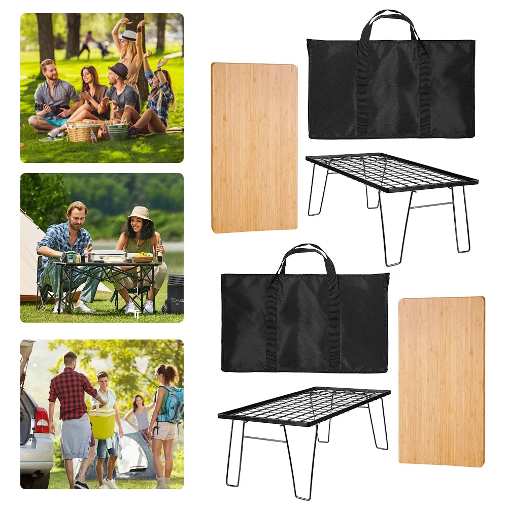 Folding Camping Table with Bamboo Board & Storage Bag Peaceful Pleasures Health and Wellness
