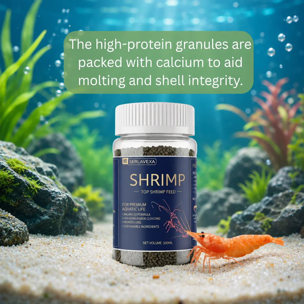 SERLAVEXA High-Calcium Shrimp Food Sinking Pellets with Spoon
