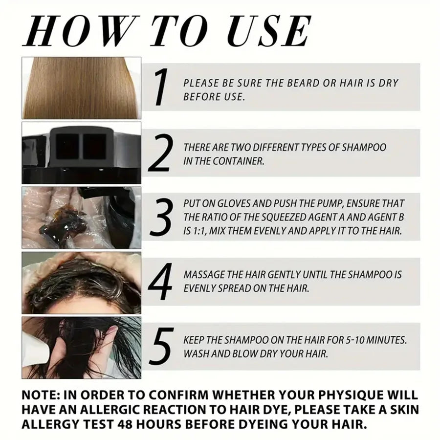 200ml 3 In 1 Natural Herbal Hair Dye Shampoo Black Dark Brown Cover Gray Deep Nourishing Fast Hair Coloring Cream for Women Men Peaceful Pleasures Health and Wellness