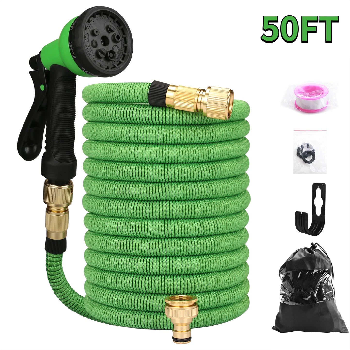 25/50/75/100ft Portable Car Wash Water Gun Garden Hose Water Gun For Cleaning Car 8 Mode Nozzle Spray Wall Mountable Water Hose Peaceful Pleasures Health and Wellness 50ft-15M Extended 1