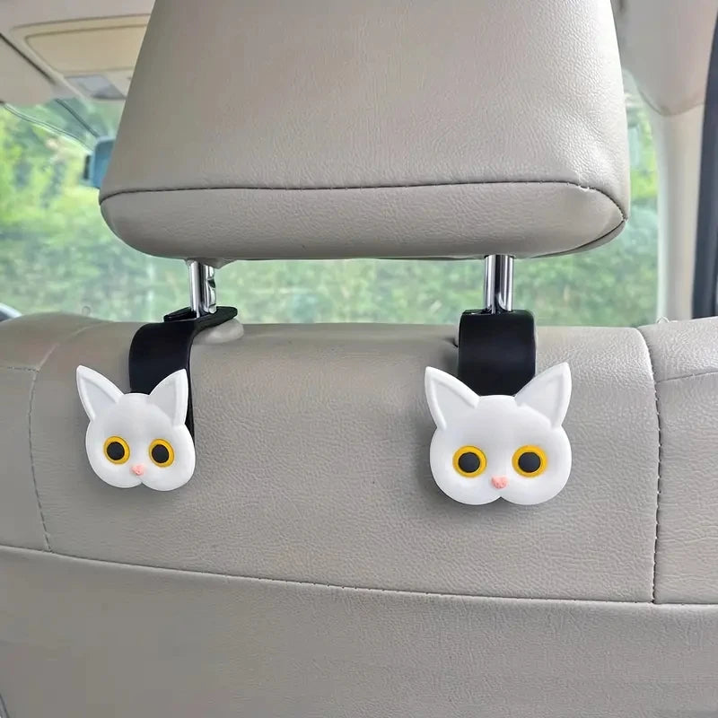 Cute 3D Cartoon Cat Car Headrest Hooks Universal Seat Back Organizer