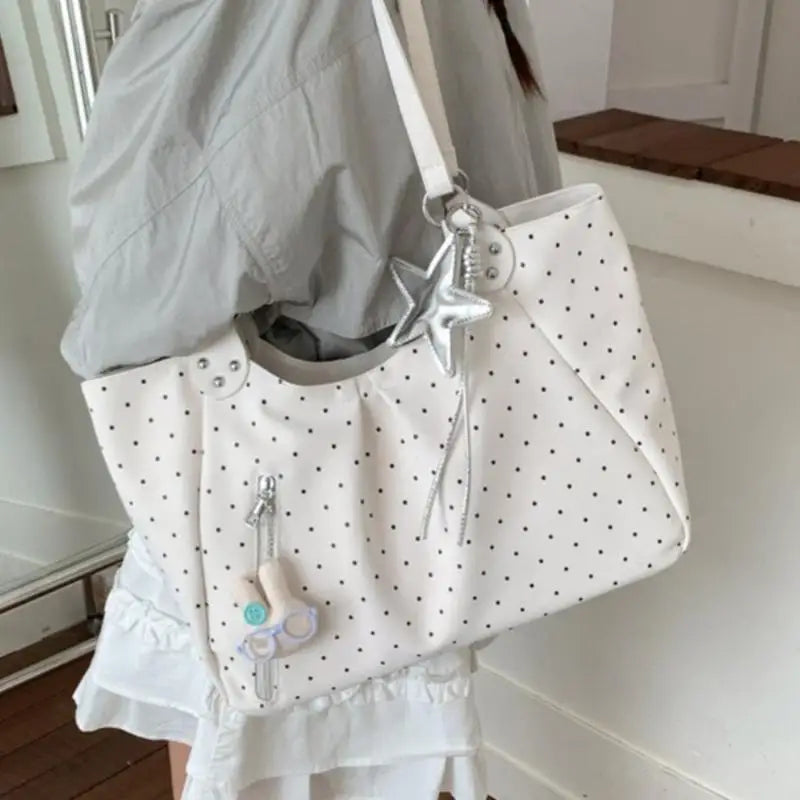 Vintage PU Polka Dot Tote Bag – Large Women's Shoulder Bag