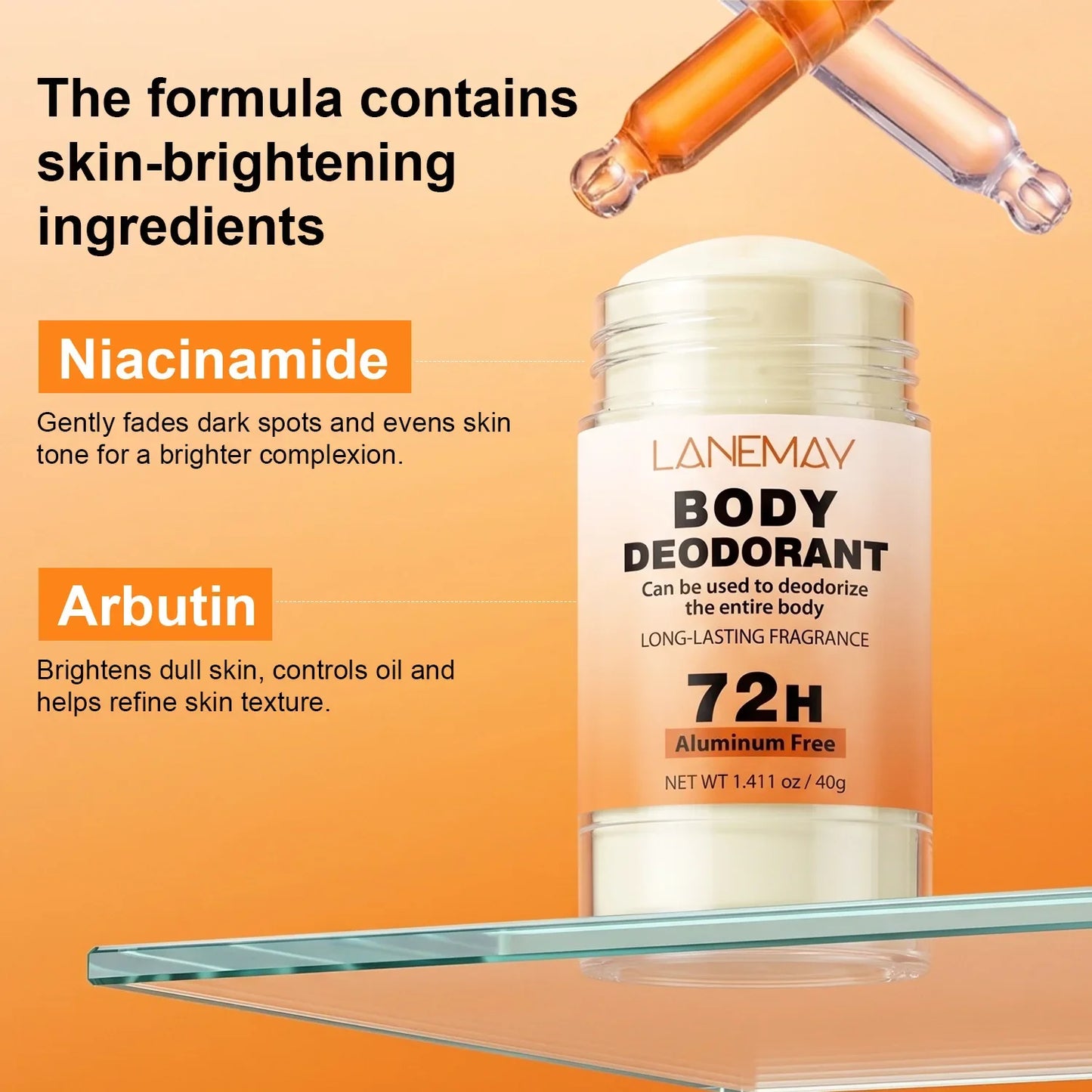 Lanemay 72H Aluminum-Free Body Deodorant – Niacinamide & Arbutin