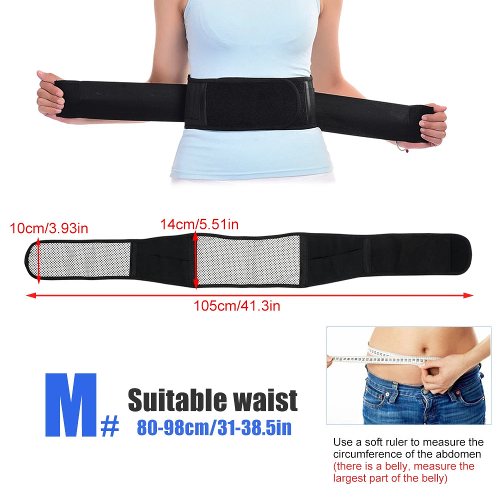 1PCS Magnetic Heated Back Brace Belt - Self Heating Lumbar Support for Pain Relief, Breathable Waist Support Belt for Men & Wome Peaceful Pleasures Health and Wellness Black-1PCS-M