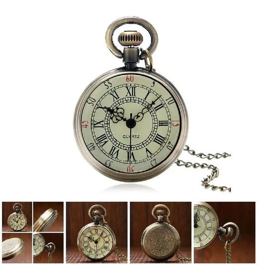 Vintage Quartz Pocket Watch with Chain | Roman Numeral Gift Vintage Pocket Watch Peaceful Pleasures Health and Wellness