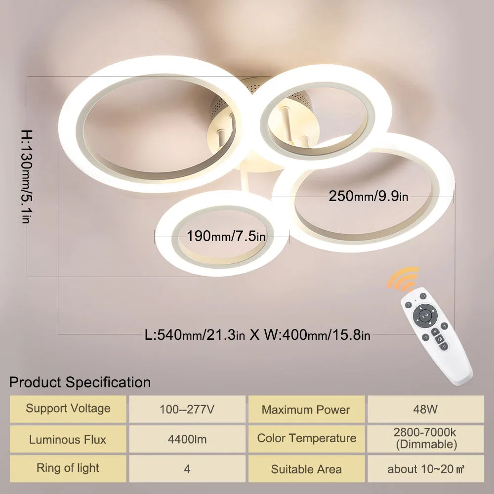 RUNTOIN LED Ring Ceiling Light Dimmable 2800K-7000K + Remote