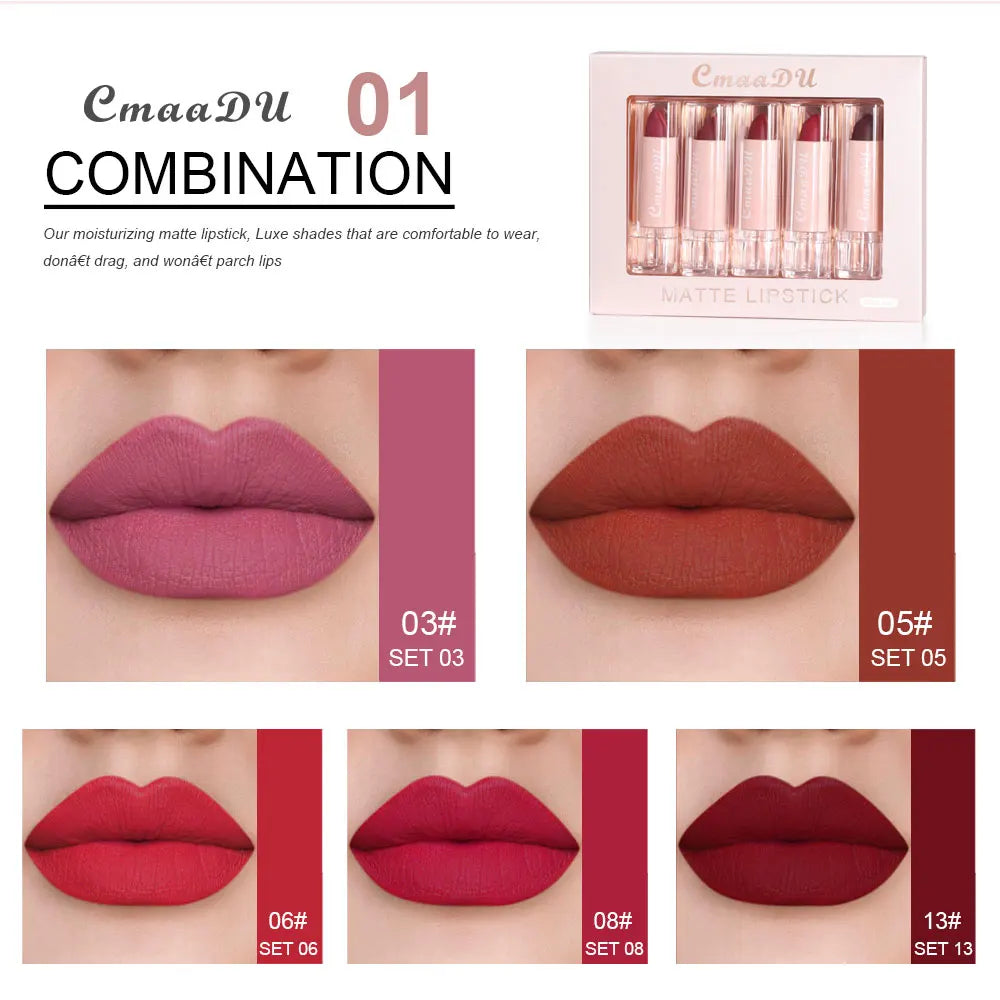 5pcs lipstick set, a variety of colors to choose from, easy to apply, non-stick cup, to create exquisite makeup Peaceful Pleasures Health and Wellness