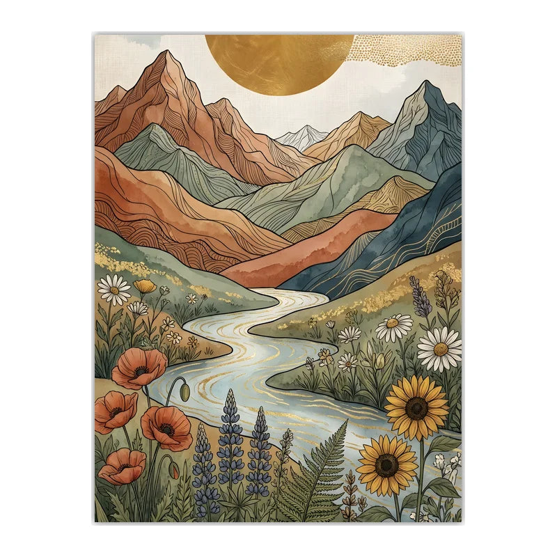 Boho Landscape Canvas Wall Art – Western Mountain Print Décor Canvas Wall Art Peaceful Pleasures Health and Wellness