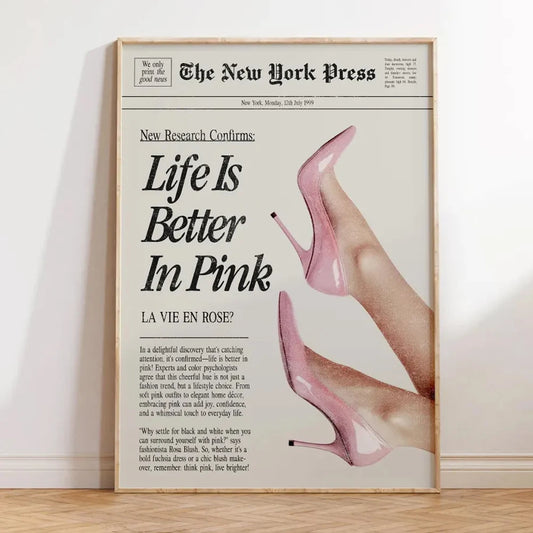 "Life is Better in Pink" Vintage Canvas Wall Art | Unframed Canvas Wall Art Peaceful Pleasures Health and Wellness