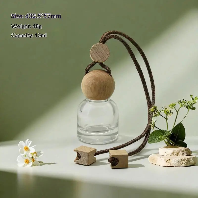 Refillable Glass Car Air Freshener Pendant | Wood Cap Diffuser