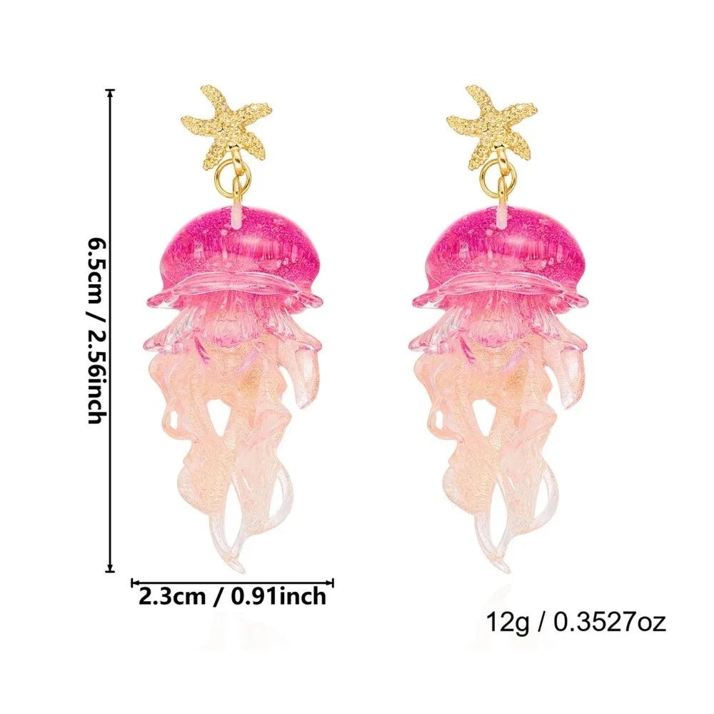Jellyfish Tassel Drop Earrings – Gradient Acrylic Ocean Jewelry