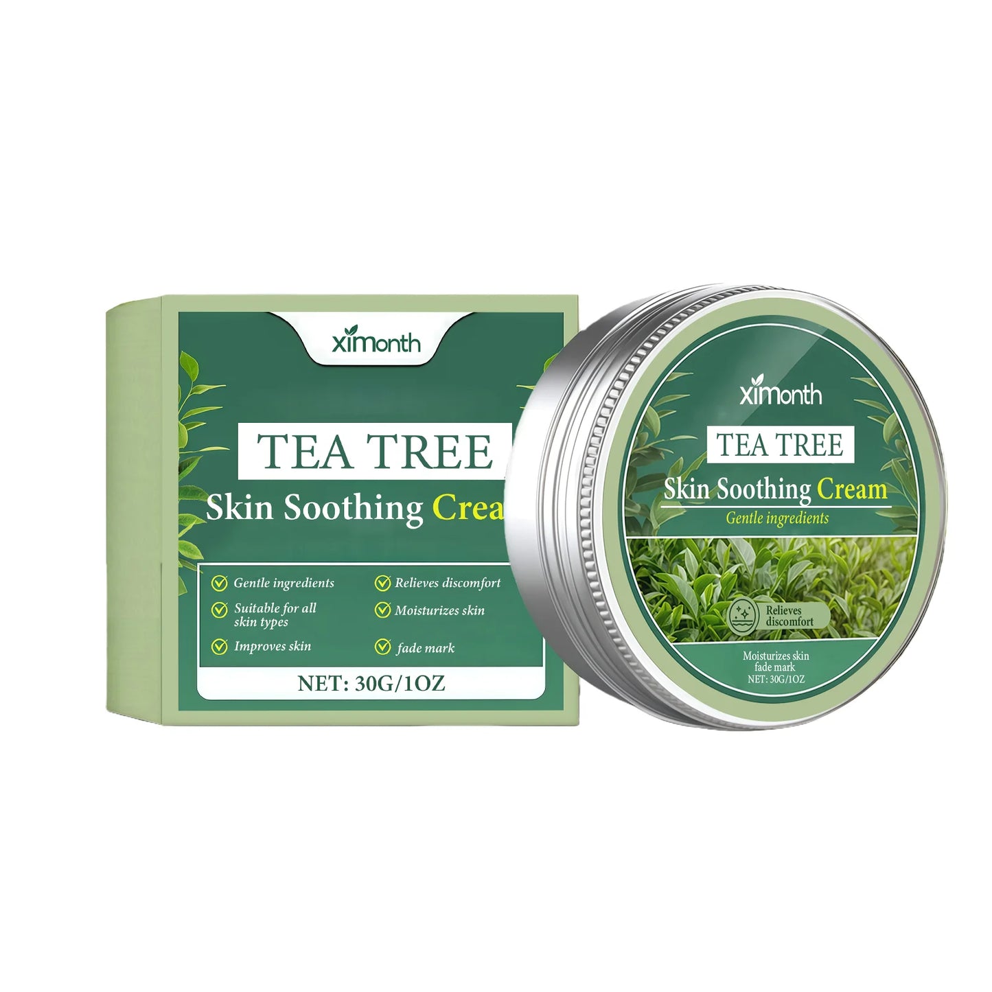 Tea Tree Soothing Cream Hydrating Stabilizing Repair Barrier Protection Brightening Shrink Pores Smooth Refreshing Moisturizer Peaceful Pleasures Health and Wellness 30g boxed