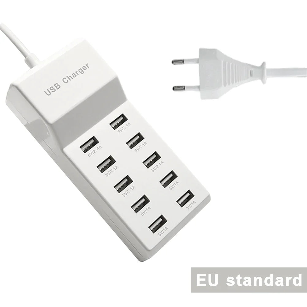 10-Port 50W USB Charging Station | Multi-Device Power Strip Hub