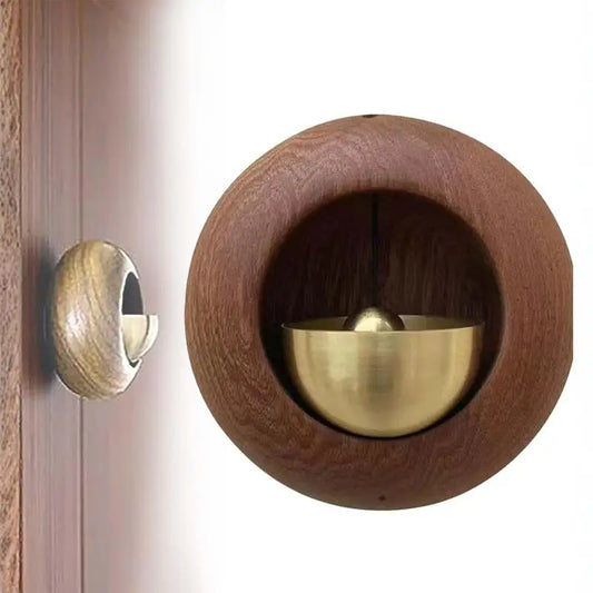 Creative Round Bell Black Walnut Wood Hanging Doorbell Wind Chimes Decor Wooden Magnetic Door Bell Entrance Opening Chime Peaceful Pleasures Health and Wellness