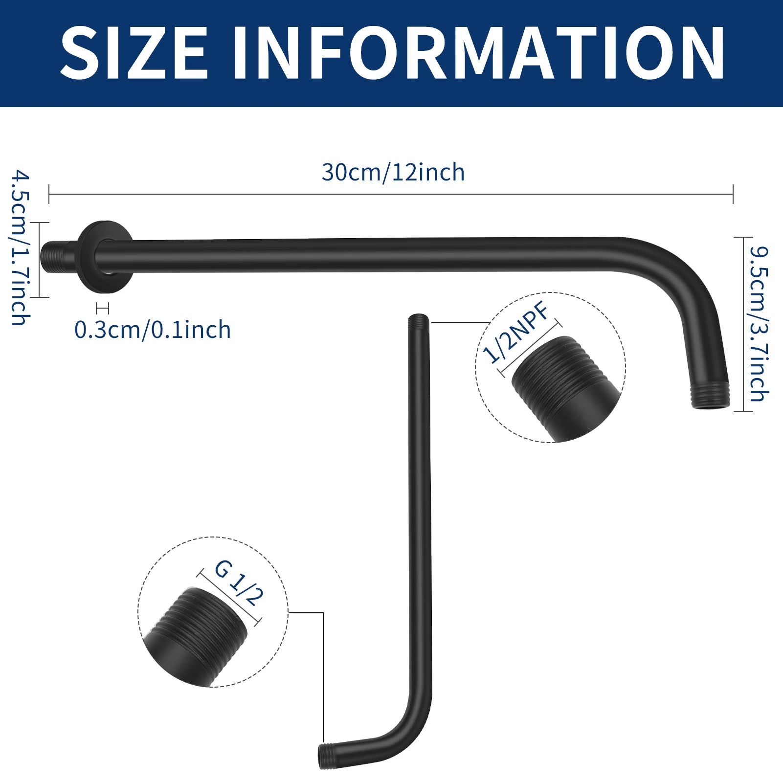 30/40cm Shower Head Extension Arm Wall Mounted Stainless Steel Rainfall Extend Pipe Tube Shower Holder Base Bathroom Accessories Peaceful Pleasures Health and Wellness
