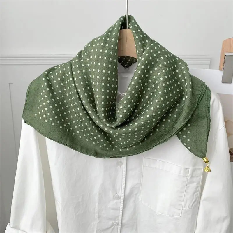 70x70 Retro Print Square Silk Scarf with Magnetic Buckle