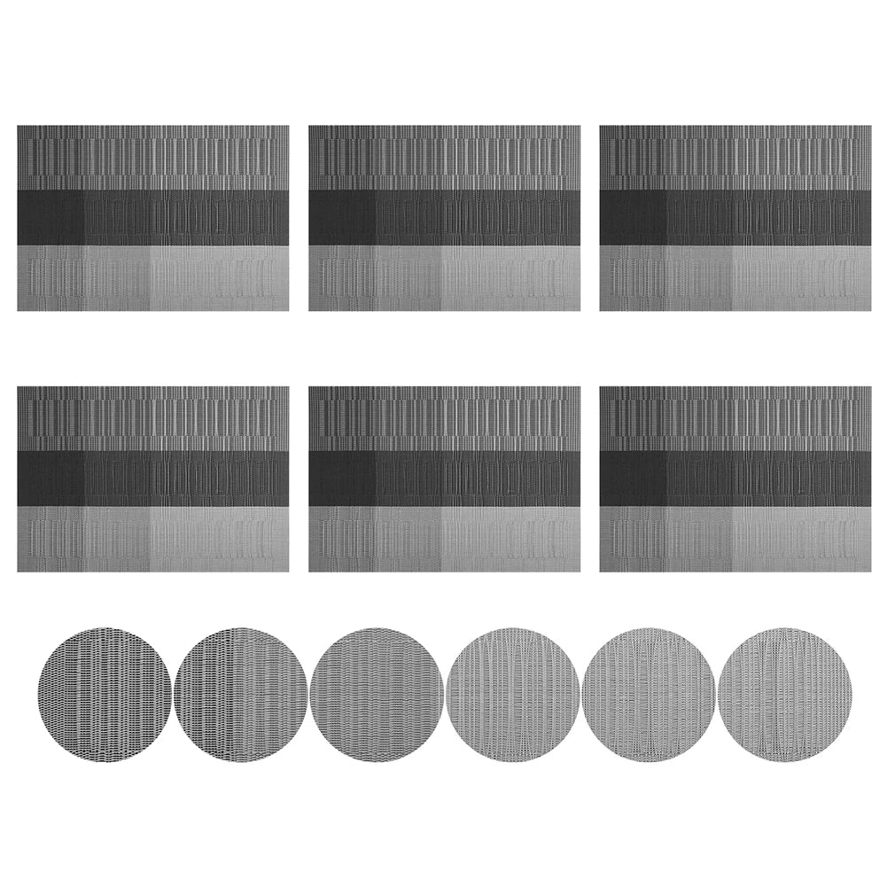 12/13pc Set Placemats Table Place Mats with Coasters Premium Heat Resistant Washable Tableware Christmas Dining Table Mats Peaceful Pleasures Health and Wellness 12pcs Gray Black 1 Set