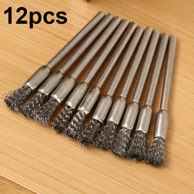 12-Piece Stainless Steel Wire Brush Round Handle Uncharged Cleaning