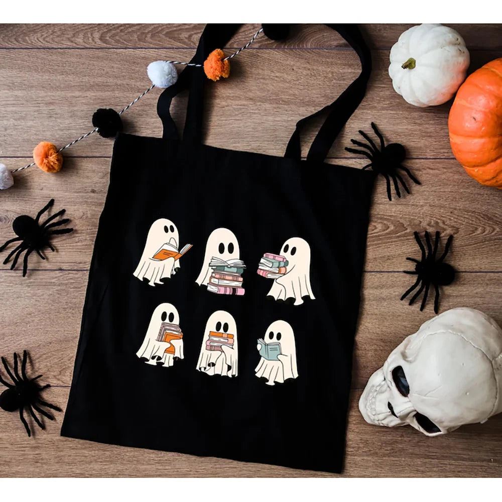 Bookish Ghost Tote Bag Literary Halloween Tote Spooky Bookworm Book Lover Reader Gift Back To School Birthday Party Decoration Peaceful Pleasures Health and Wellness