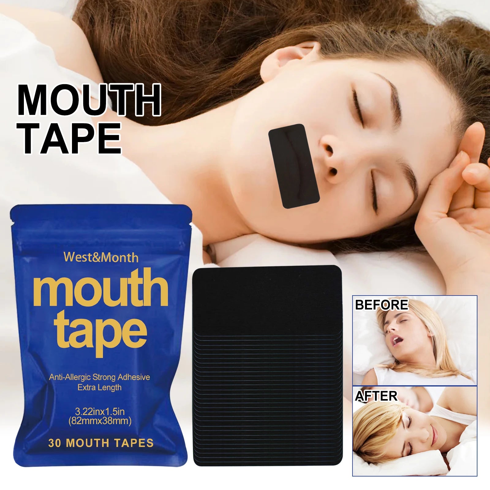 Anti Snoring Mouth Tape Breathing Correction Sleeping Keep Mouth Close Stop Snoring Aid Reduce Dry Mouth Promote Nose Breathing Peaceful Pleasures Health and Wellness