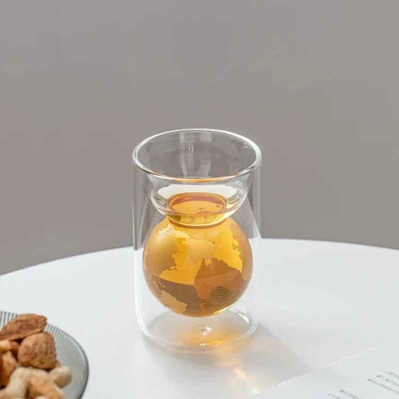 Double Layer Insulated Glass Water Cup Home Anti Scald Creative Earth Cup Men's and Women's High-end Personal Tea Cup Peaceful Pleasures Health and Wellness