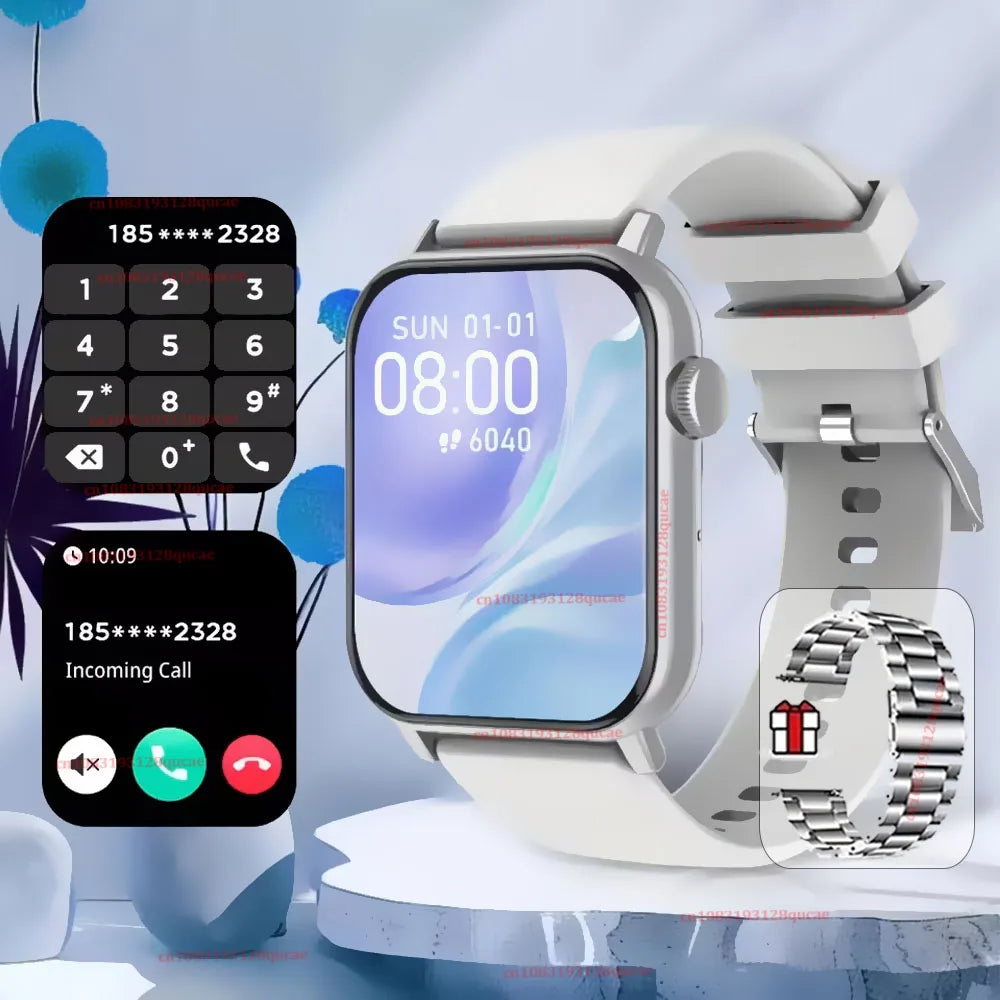 2026 New Smart Watch with Voice Calling Health Monitor IP68 Water Resistance Smart Notifications Voice Assistant Smartwatch Hw12 Peaceful Pleasures Health and Wellness Silver Steel