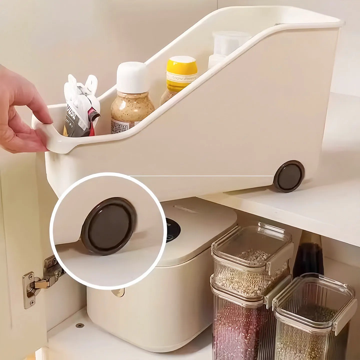 Practical Rolling Storage Box with Wheels Multi-functional Organizer for Pots Lids Spices Kitchen Cabinet Countertop Home Peaceful Pleasures Health and Wellness