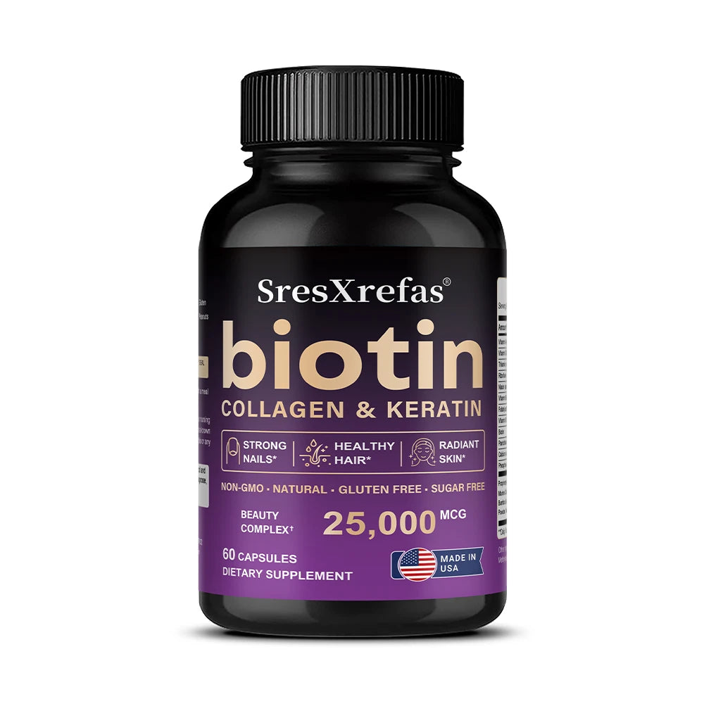 25000mcg Biotin Capsules | Collagen, Keratin & Hyaluronic Acid
