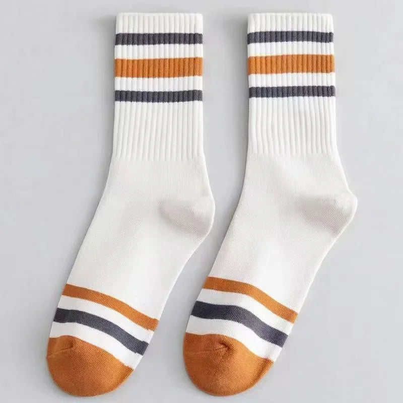 5 Pairs Men's Colorful Striped Casual Socks, Fashionable Sports Socks, Sweat Absorbing And Breathable, Suitable For All Seasons Peaceful Pleasures Health and Wellness 1 Pairs One Size