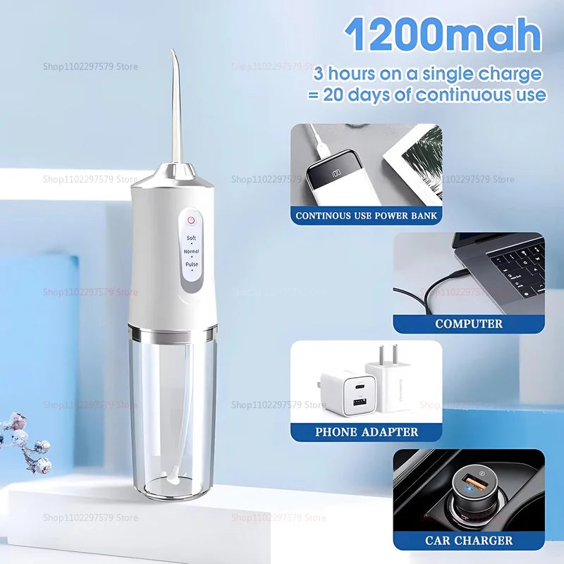 Portable Smart Electric Oral Irrigator Water Flosser with 4 Jets 3 Modes Rechargeable Dental Teeth Cleaner Travel and Daily Use Peaceful Pleasures Health and Wellness