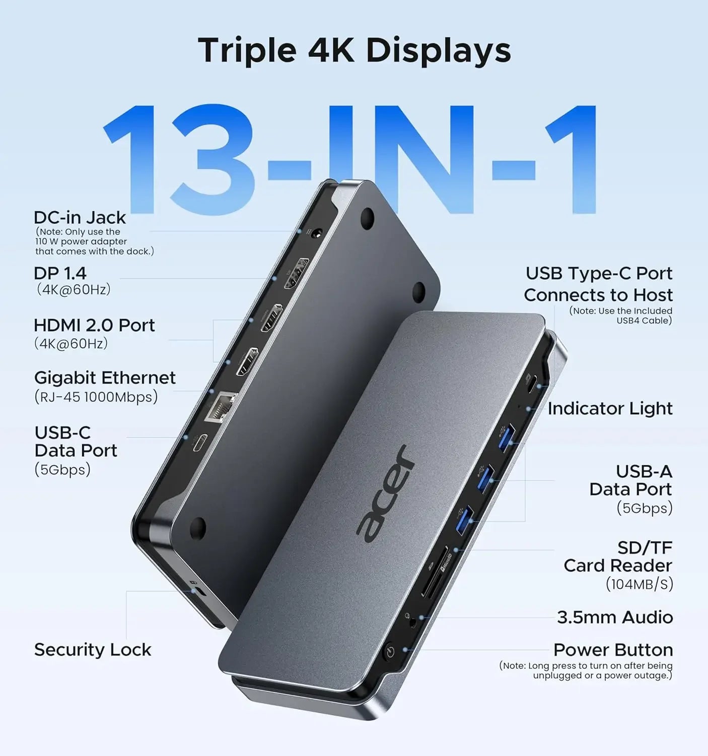 13-in-1 USB-C Docking Station with 110W PD, Triple Monitor Support, Dual 4K HDMI/DP for Windows Laptops Peaceful Pleasures Health and Wellness