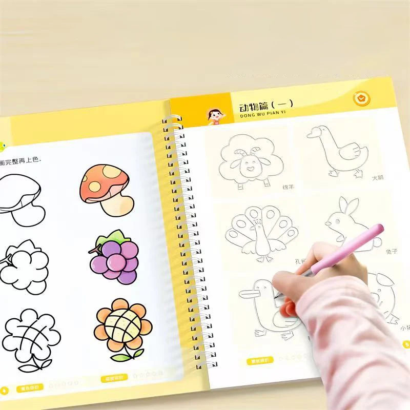 Magic Writing&drawing Practice Book Kids 3D Tracing Workbook Stencil