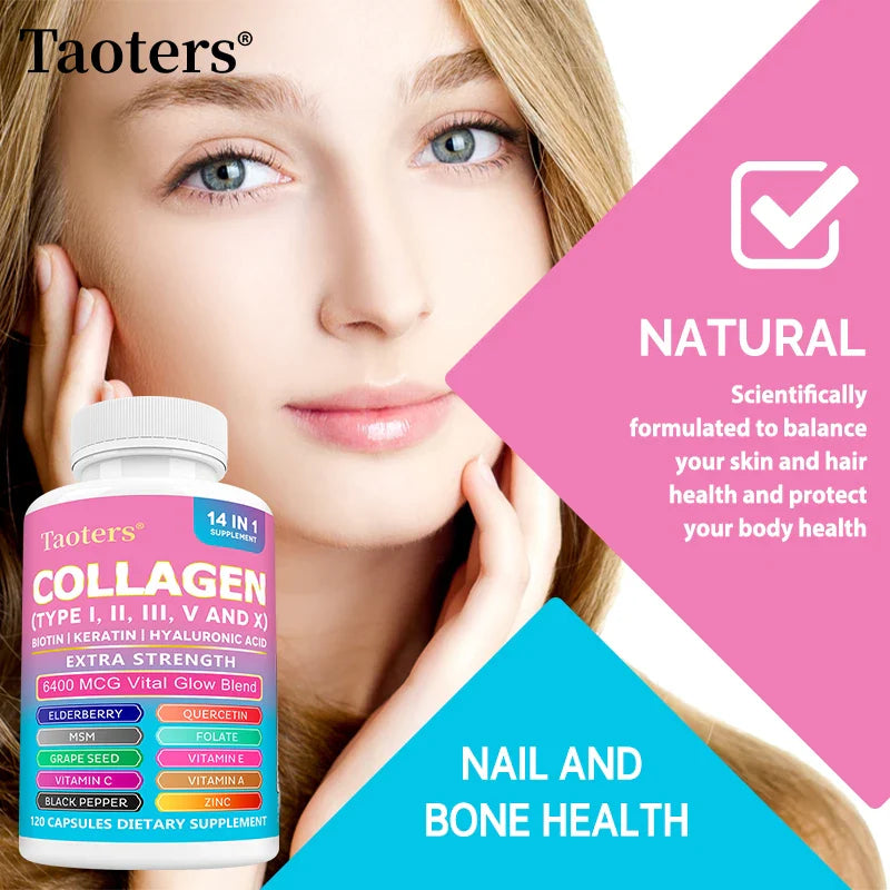 Multi Collagen Peptides Capsules – Biotin, Keratin & Hyaluronic Acid