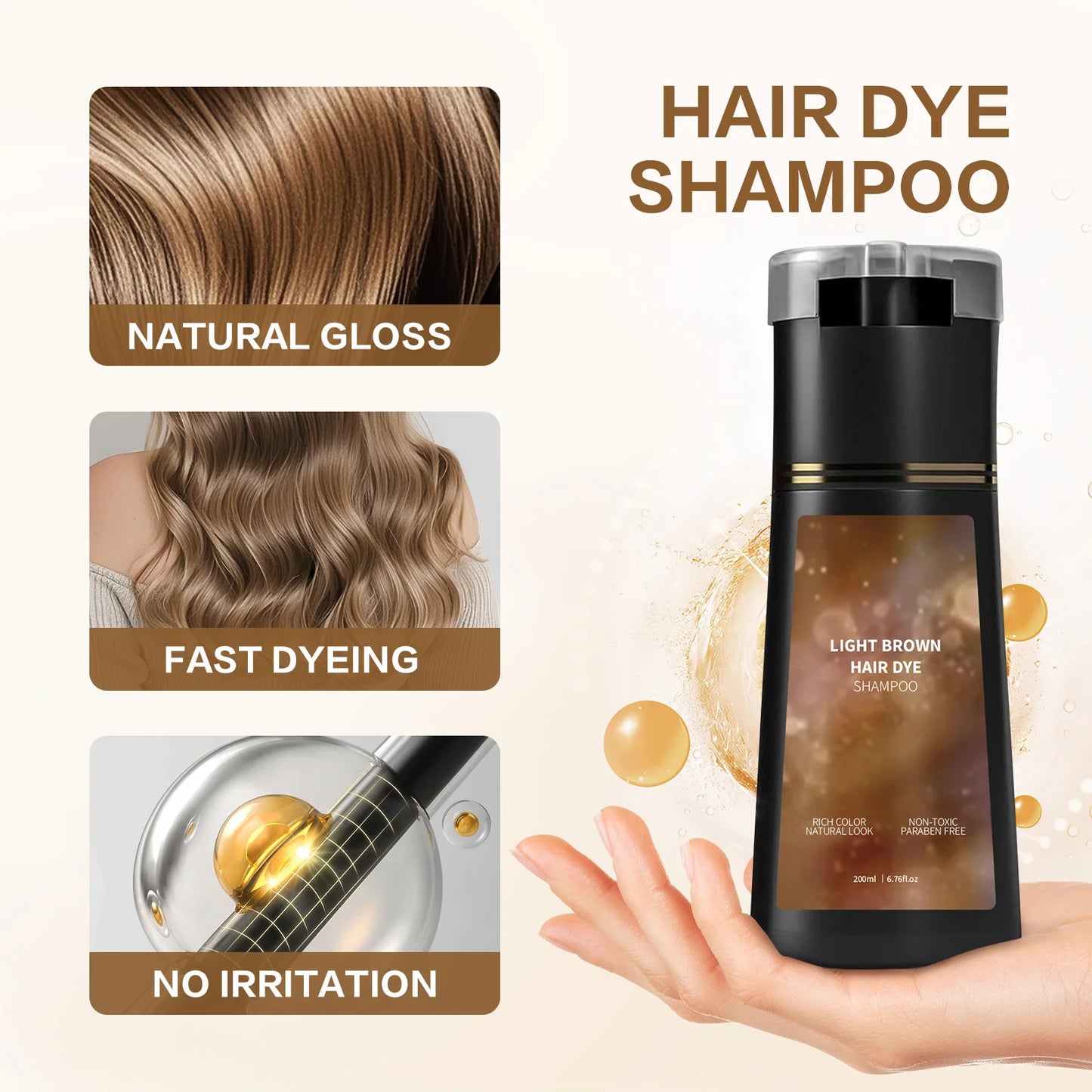 200ml Hair Dye Shampoo Natural Black Brown Color Coverage Long Lasting Grey Tint Root Touch Up Salon Home Use Shampoo Hair Care Peaceful Pleasures Health and Wellness