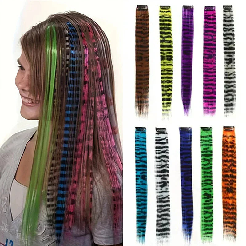 Girls Clip-On Wig Hairpiece – Stripe & Leopard Print, 18 in
