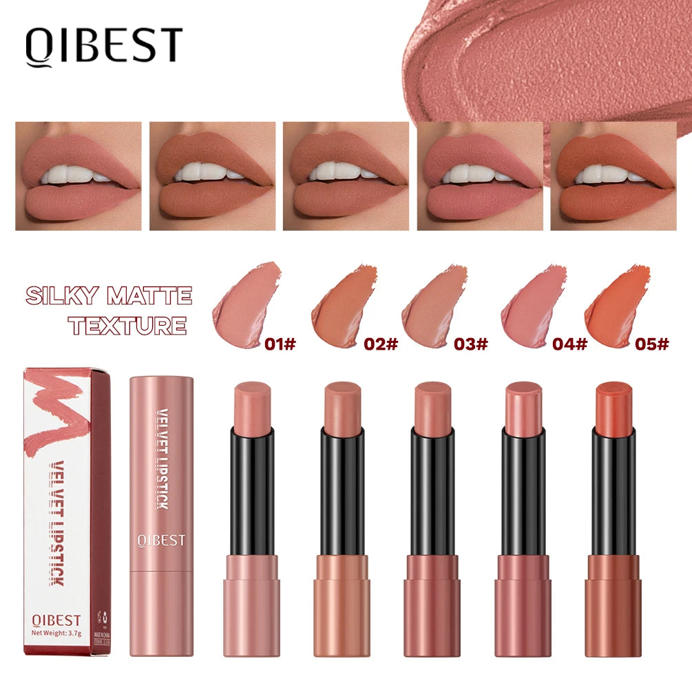 QIBEST Matte Lipstick Lasting Velvet Mist Nude Brown Red Lipstick Non-Stick Cup Classic Highly Pigmented Red Lip Stain Cosmetics Peaceful Pleasures Health and Wellness