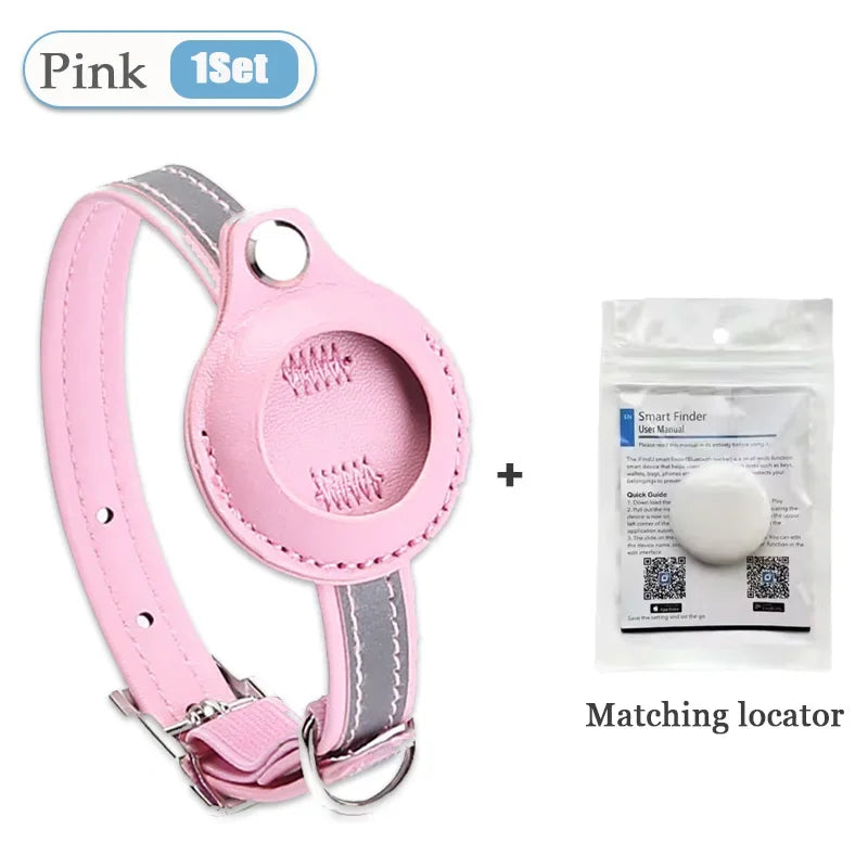 Leather Pet Collar with Apple AirTag Holder | Dog & Cat