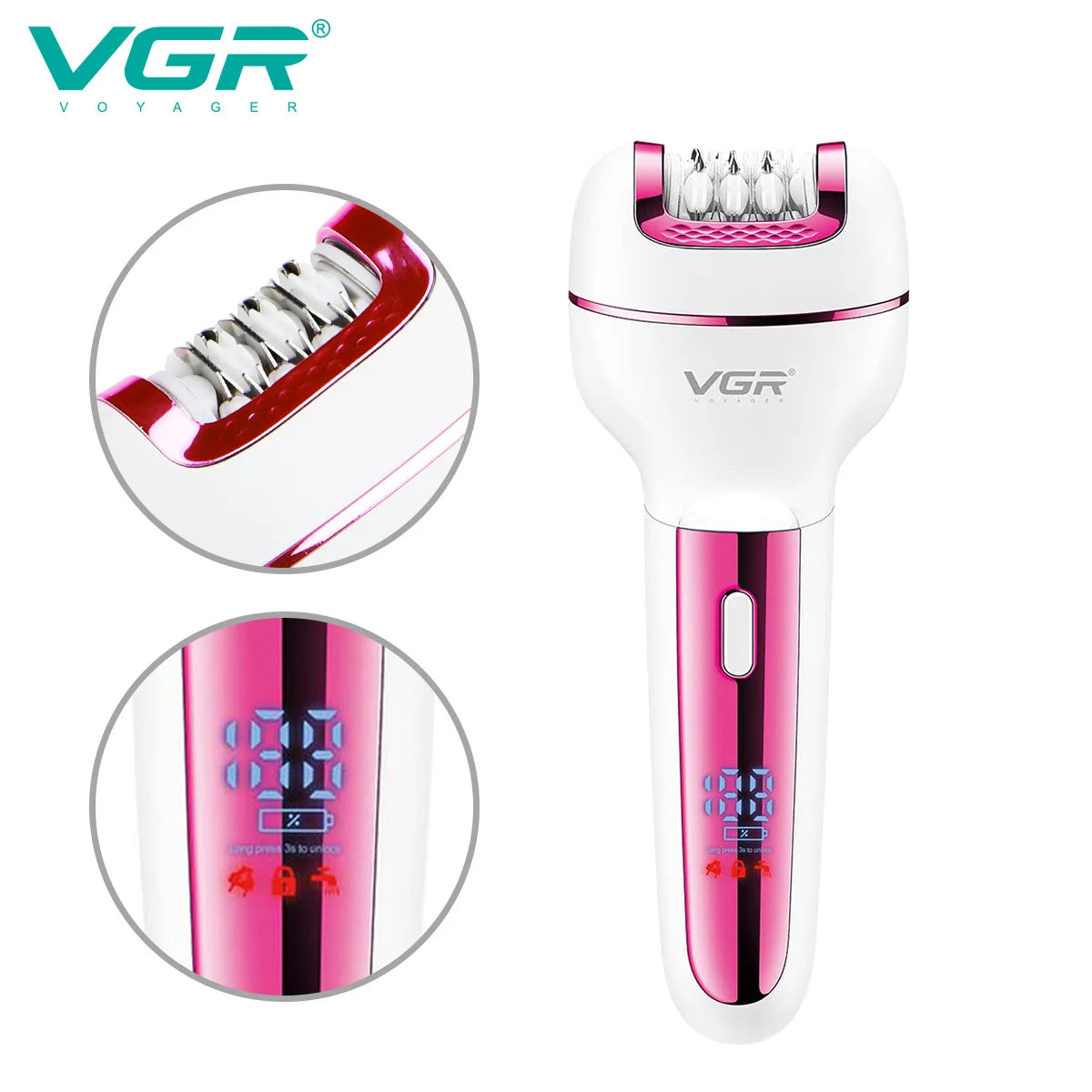 VGR 732 Original 3in1 Epilator Women Electric Shaver For Face Body Rechargeable Lady Trimmer Hair Removal Bikini Underarms Legs Peaceful Pleasures Health and Wellness