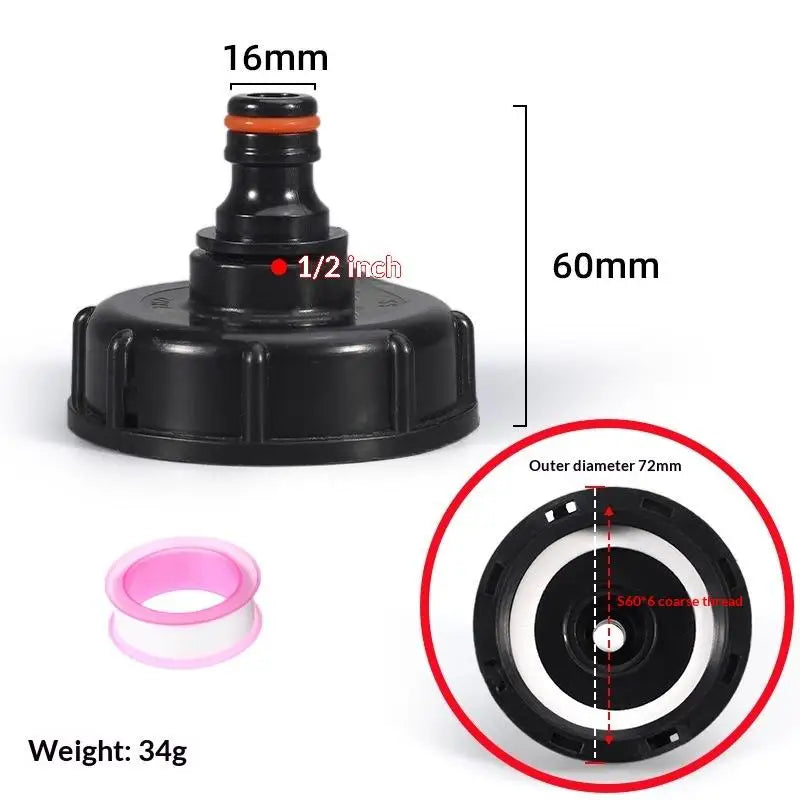IBC Tank Valve Adapter 1/2" & 3/4" Hose Connector 60mm Thread IBC Tank Adapter Peaceful Pleasures Health and Wellness A1 4 points