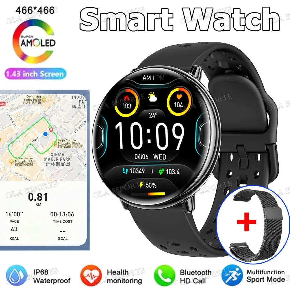 2026 New Men GPS Smart Watch 360 * 360 AMOLED Screen Bluetooth Call Heart Rate Monitoring IP68 Waterproof Smartwatch for Men Peaceful Pleasures Health and Wellness Bk20Milan