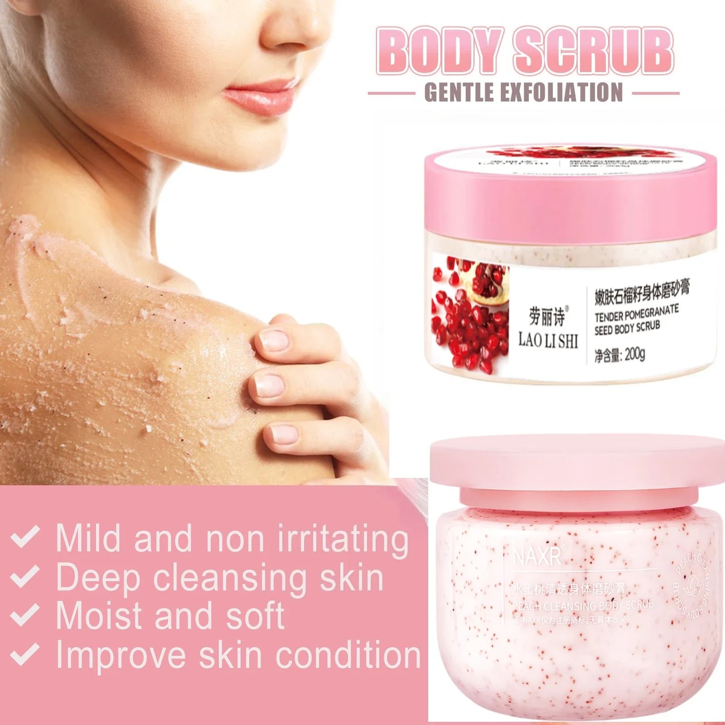 Sweet Peach & Pomegranate Body Scrub – Exfoliating 250g
