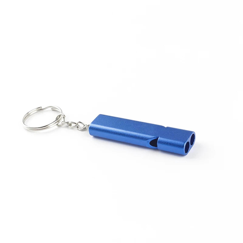 Outdoor Survival Emergency Aluminum Alloy Double Frequency Survival Whistle Training Pigeon Whistle Referee Double Pipe Whistle Peaceful Pleasures Health and Wellness Blue