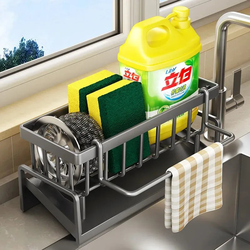 Kitchen Sink Drain Rack & Organizer – Self-Draining Soap, Sponge, Dishcloth & Towel Holder | Wall-Mount or Countertop