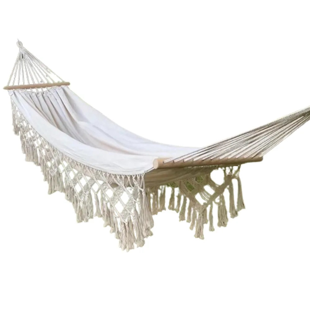 Boho Double Hammock – 2 Person Canvas Swing with Tassels