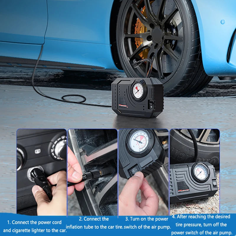 Portable Digital Car Air Pump – LED Emergency Light & Preset