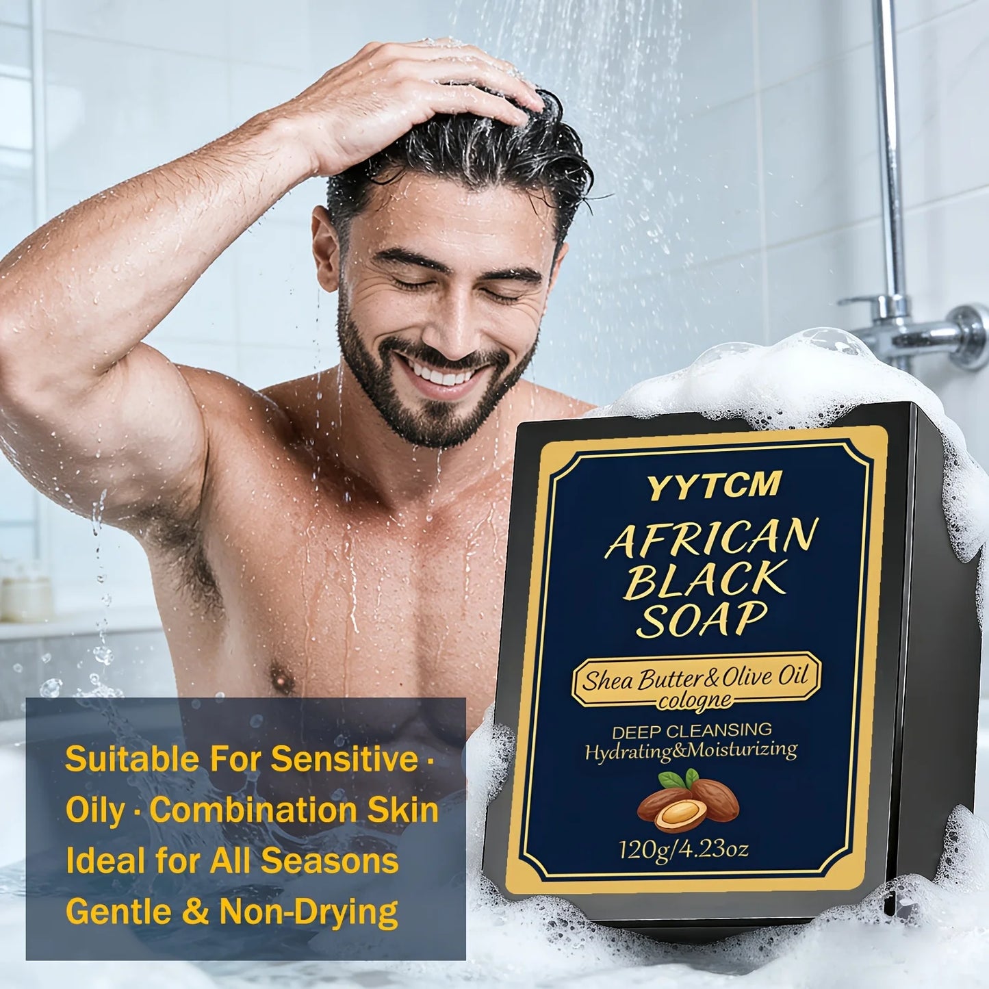 African Black Soap, Bamboo Charcoal Soap, Cologne Scent, Bath and Hand Soap, Contains Shea Butter, Olive Oil, Rich Foam 120G/Piece-1 Piece Peaceful Pleasures Health and Wellness