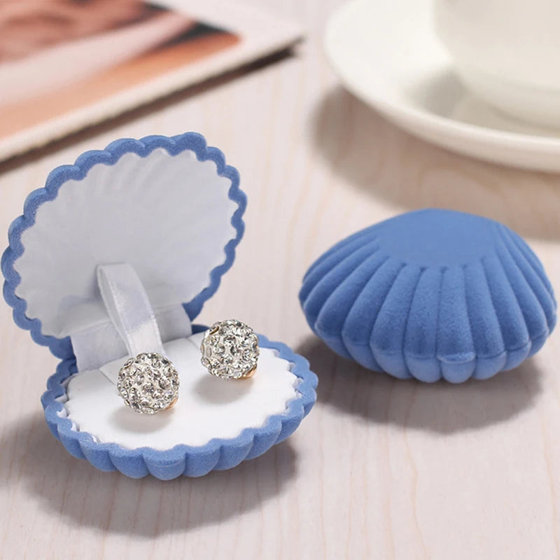 1PC Shell Shape Velvet Jewelry Box Wedding Engagement Ring Box for Earrings Necklace Bracelet Display Pendant Gift Box storage Peaceful Pleasures Health and Wellness Blue