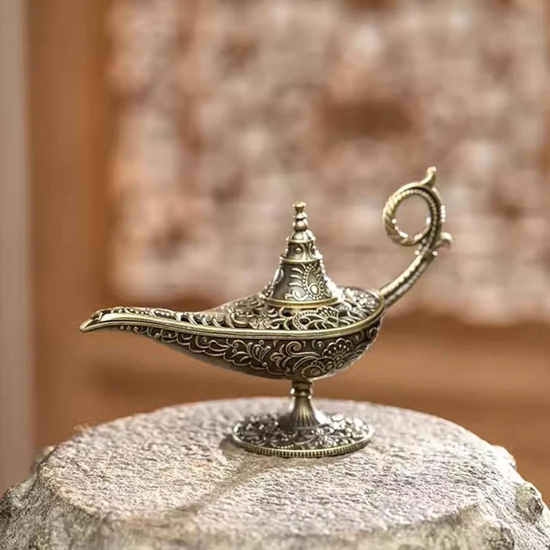 Antique Arabic Lamp Metal Cone Incense Burner & Candle Holder