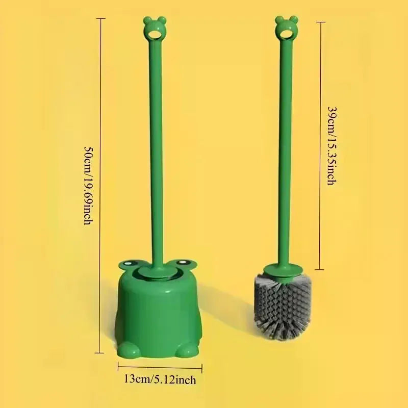 Cartoon Frog Toilet Brush with Base | Long Handle No-Drill