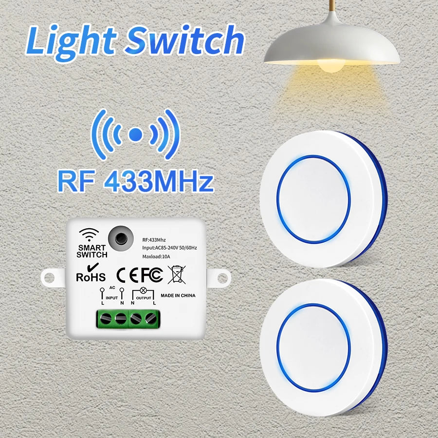 433MHz Wireless Light Switch 220V 110V 10A Relay Breaker Remote Control Mini Round Button Switch for Home LED Lamp Wall Switch Peaceful Pleasures Health and Wellness